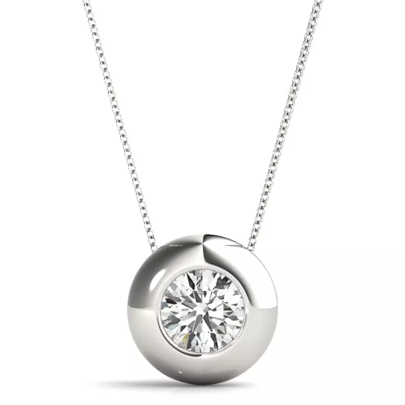 14K White Gold Round Diamond Solitaire Wide Bezel Pendant (3/4 ct. tw.)